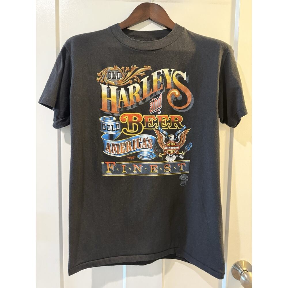 VTG Harley Davidson Old Harleys Cold Beer Shirt Large Single Stitch 1985 Holland